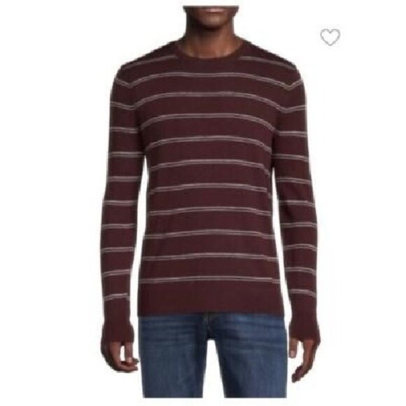 Theory Mens Large Riland Striped Merino Wool Blend Sweater in Bordeaux NEW - Picture 1 of 1